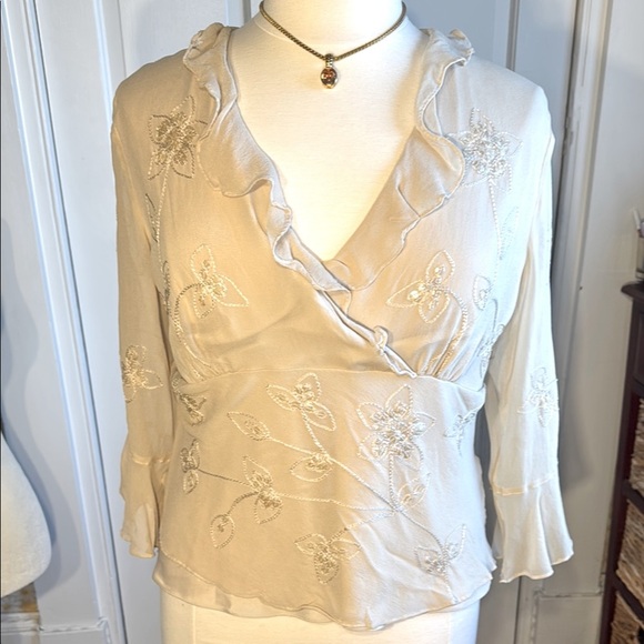 SilkLand Tops - NWOT Silkland Women Elegant Cream Boho Embellished Women's Top